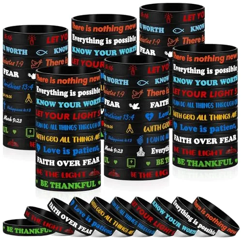 200 Piece Christian Silicone Bracelets Bulk, Black, product photograph