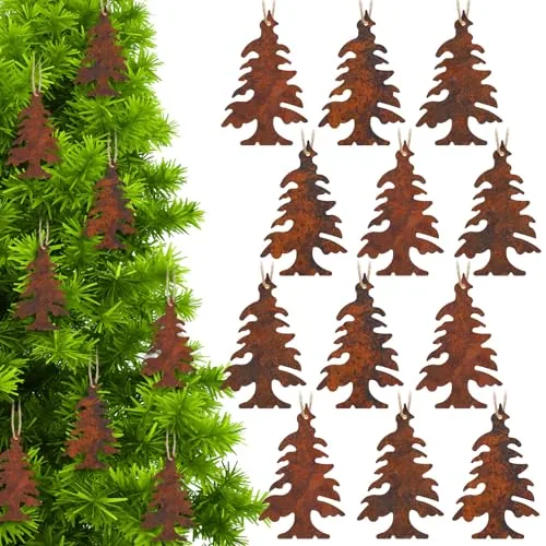 12 Piece Rusty Metal Christmas Tree Decorations Hanging Tree, product photograph