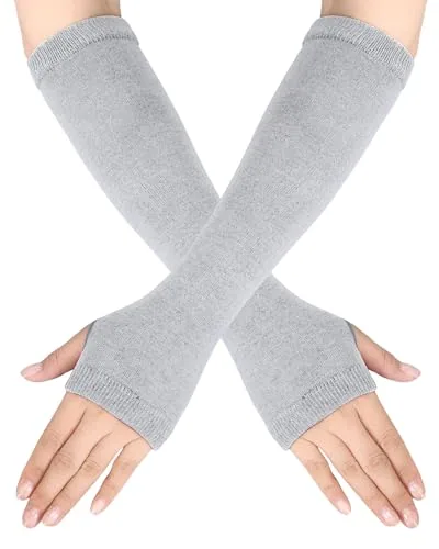 1 Pair Women Summer Knitted Long Fingerless Gloves UV, Grey, product photograph