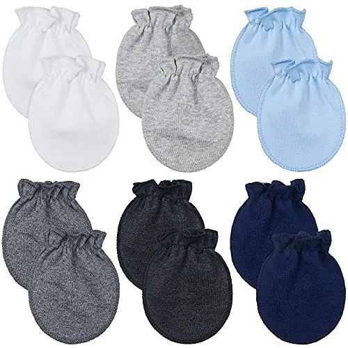 6 Pairs Newborn Baby Mittens Cotton No Scratch Infant, White, product photograph