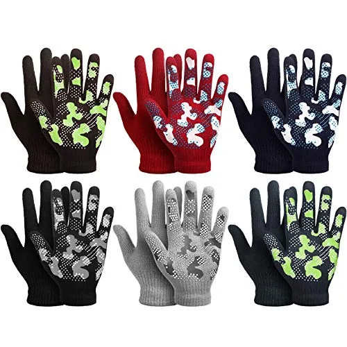 6 Pairs Stretch Winter Kids Gloves Camouflage Full, product photograph