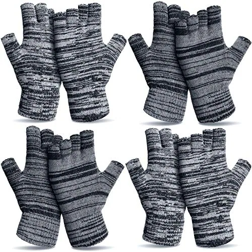 4 Pairs Warm Half Finger Gloves Winter Fingerless Gloves, Black, product photograph