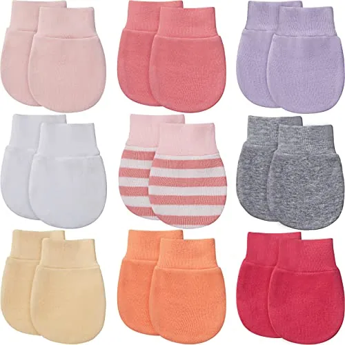 9 Pairs Newborn Baby Mittens No Scratch, Multicolour, product photograph