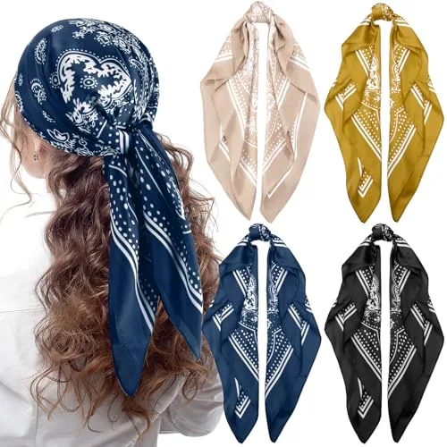 4 Piece 27 in Square Satin Bandanas, Black, product photograph