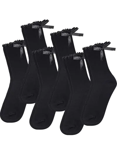 6 Pairs Women Breathable Cotton Socks, Black, product photograph