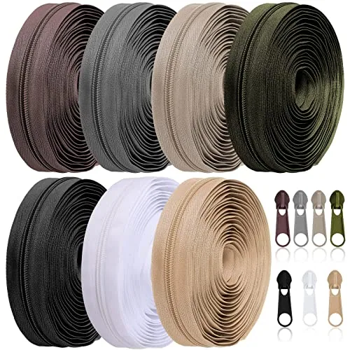 7 Piece 35 Yards 7 Pcs Sewing Zippers #5 Nylon Assorted Coil, product photograph