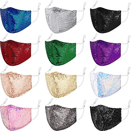 12 Piece Bling Sequin Face Mask, Multicolour, product photograph