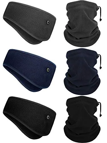 6 Piece Winter Fleece Ear Warmer Headband Ear Muffs Head Wraps, Black, product photograph