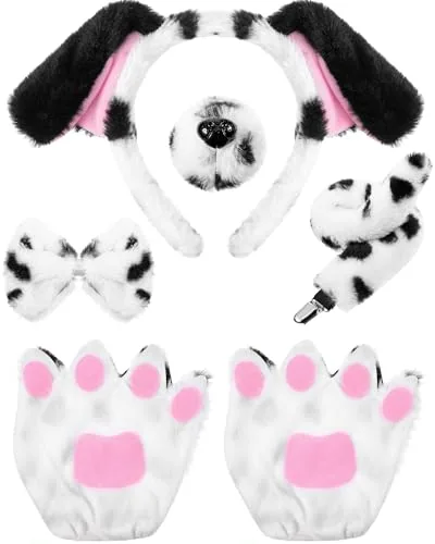 Puppy Dog Costume Set Kids Dog Ears Headband Bowtie Nose, Black, product photograph