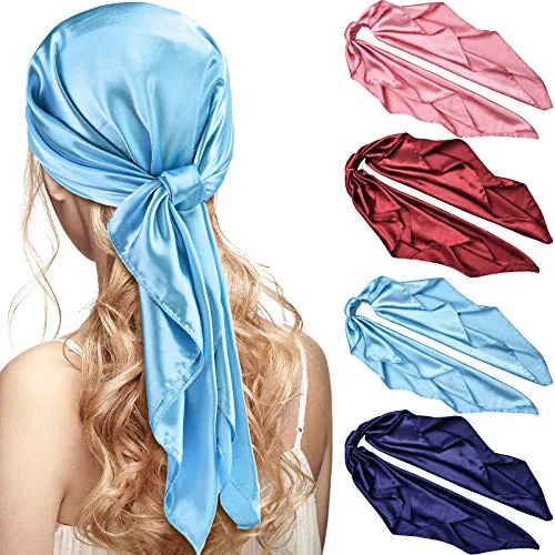4 Piece 35 Inch Head Satin Large Bandana Satin Scarves Head Scarf, Red, product photograph