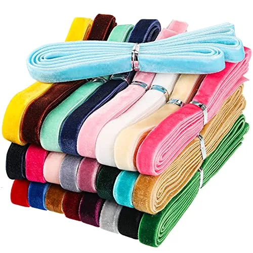 60 Yards 3/8 in Velvet Ribbon Assorted Colors Bulk, Multicolour, product photograph