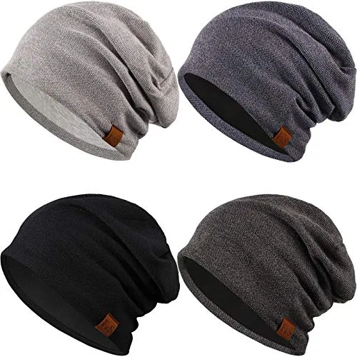 4 Piece Slouchy Beanie Winter Oversized Warm Knit Hat Men Women, Black, product photograph