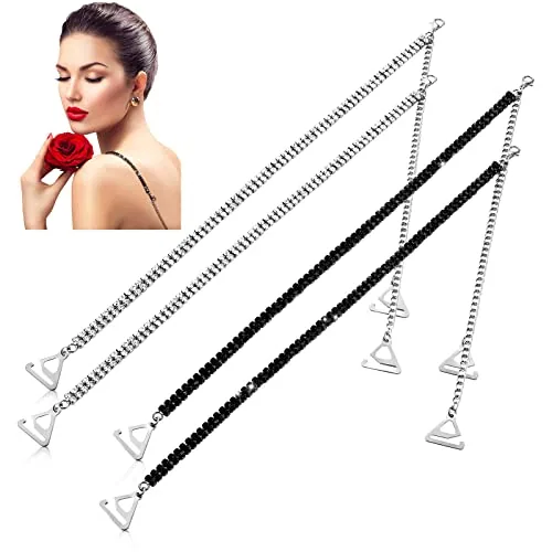 2 Pairs Rhinestone Bra Straps Decorative Underwear Dress, Black, product photograph