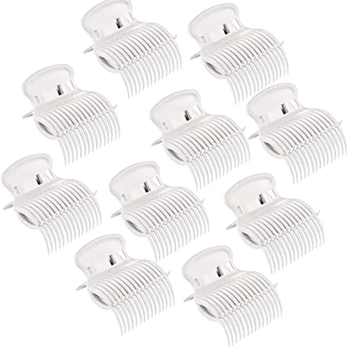10 Piece Hot Roller Clips Plastic Hair Curler Claw Clips, White, product photograph