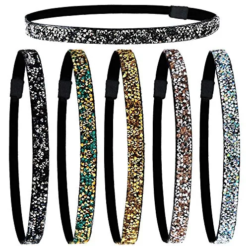 6 Piece Sparkly Elastic Headbands, Multicolour, product photograph