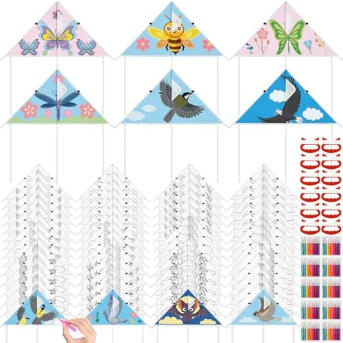 60 Piece DIY Coloring Kites Kit, White, product photograph
