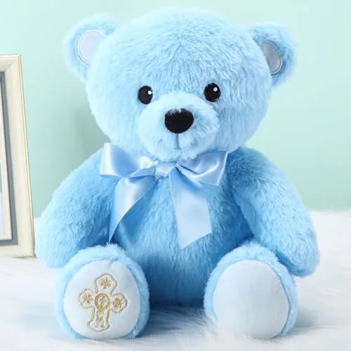 12 Inch Baptism Gift Plush Bear Cute Soft Stuffed Animal, Blue, product photograph