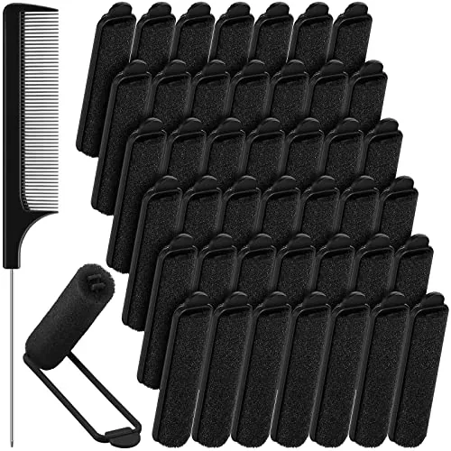43 Piece Foam Sponge Hair Rollers Rat Tail Comb, Black, product photograph