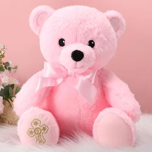 12 Inch Baptism Gift Plush Bear Cute Soft Stuffed Animal, Pink, product photograph