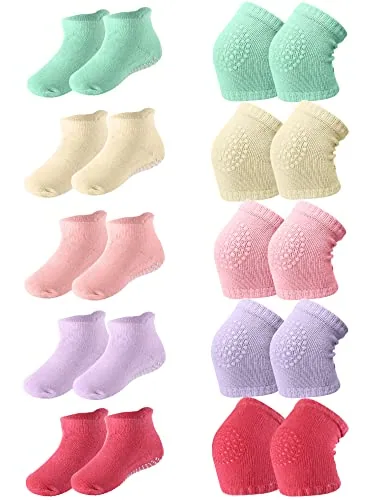 10 Pairs Baby Crawling Anti Slip Knee Pads and Anti Slip, Yellow, product photograph