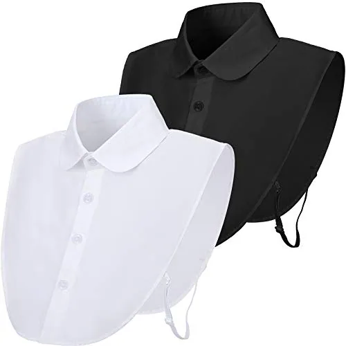 2 Piece Fake Collar Detachable Dickey Collar Women Faux False, Black, product photograph
