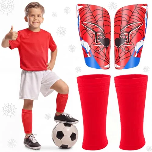 Spider Soccer Shin Guards, Red, product photograph