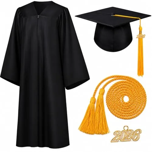 4 Piece 2026 Unisex Graduation Matte Gown Cap Tassel Stole Set, product photograph