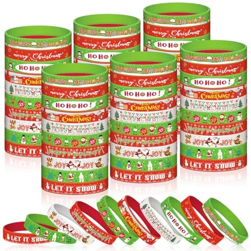 100 Piece Christmas Silicone Wristbands Holiday Party Favors, product photograph