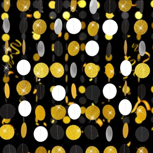 10 Piece Party Decorations Paper Dot Circle Garlands Glitter, Black, product photograph