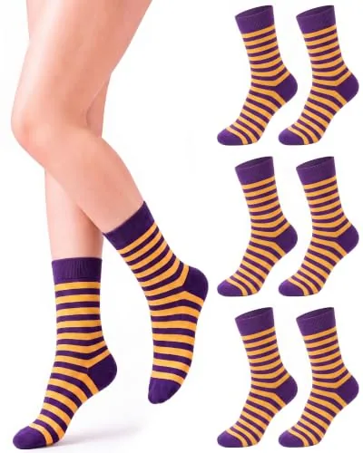 3 Pairs Women Crew Socks Size 7-13, Purple, product photograph