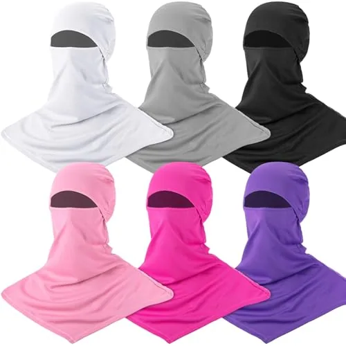 6 Piece Balaclava Face Cover Breathable Long Neck Covers Summer, Pink, product photograph
