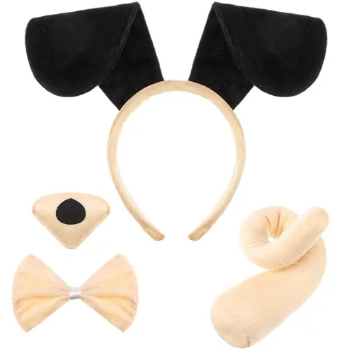 Puppy Dog Costume Set Ears Headband Bowtie Fake Nose Tail, Black, product photograph