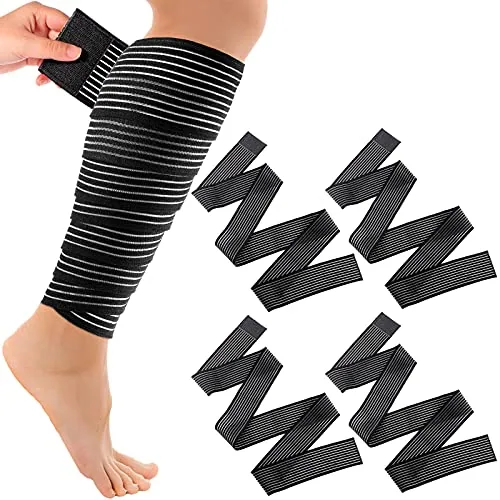4 Piece Compression Leg Wraps Bandage Adjustable Ankle, Black, product photograph