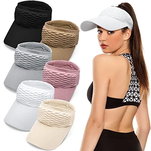 6 Piece Folding Women Sun Visor Hat, Black, product photograph