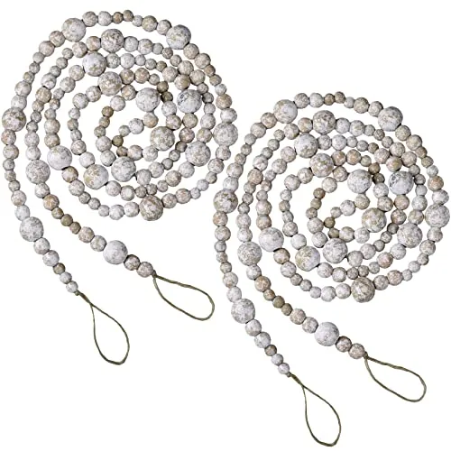 2 Piece 13.6 Feet Christmas Wooden Beads Garland, product photograph