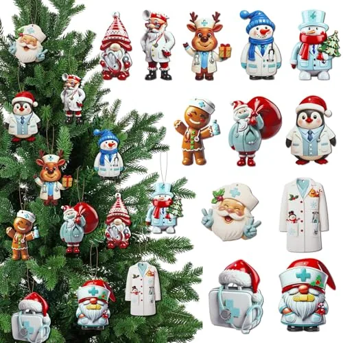 36 Piece Doctor Christmas Ornaments Nurse Medical Wood Hanging, product photograph