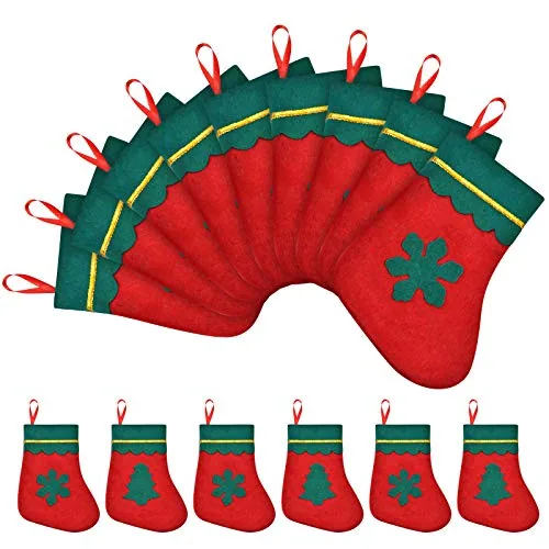 24 Piece Christmas Mini Stocking 7 Inches Xmas Gift Card Stockings, Multicolour, product photograph