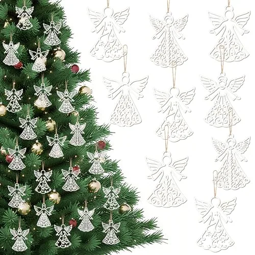 30 Piece Angel Christmas Ornaments Wooden Christmas Tree, White, product photograph
