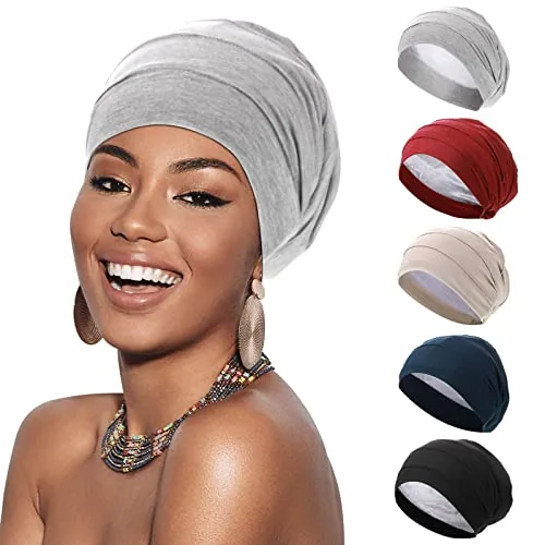 5 Piece Satin Sleep Cap Soft Fabric Cap Beanie Bonnet Hat, product photograph