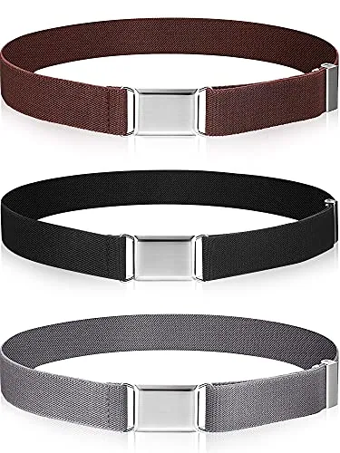 3 Piece Boy Belt Kids Elastic Adjustable Stretch Belt Silver, Black, product photograph