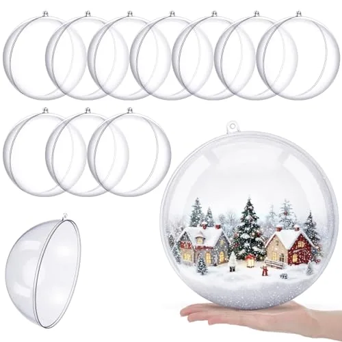 10 Piece Christmas Large Clear Fillable Ball Ornaments, product photograph