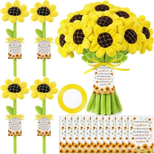 12 Piece Plush Sunflower Bouquet Gift Set Stuffed Fake Flowers, Multicolour, product photograph