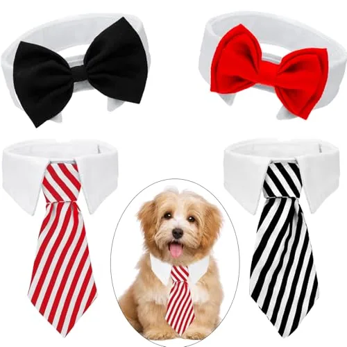 4 Piece Pet Bow Tie Adjustable Pet Neck Tie Costume Formal Cats, Black, product photograph