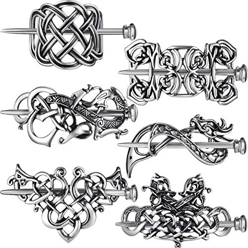 6 Piece Vintage Celtic Hair Accessories Silver Viking Hair Slide, product photograph
