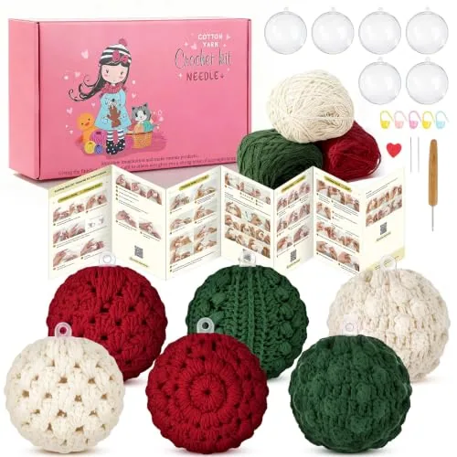 6 Piece Christmas Crochet Kit, Red, product photograph