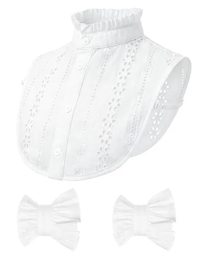 2 Piece Fake Collar Shirt and Wrist Cuffs Set, White, product photograph