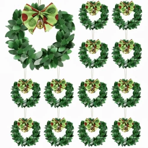 12 Piece Mini Christmas Wreaths, Multicolour, product photograph