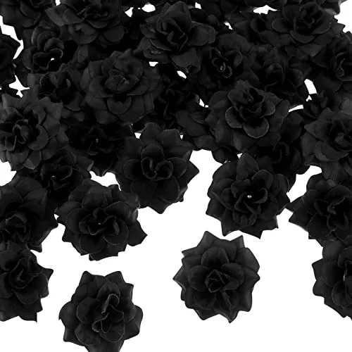 100 Piece Black Artificial Rose Heads Bulk, product photograph