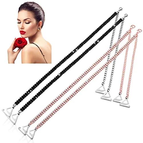 2 Pairs Rhinestone Bra Straps Decorative Underwear Dress, Black, product photograph