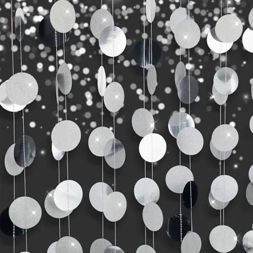 10 Piece Party Decorations Paper Dot Circle Garlands Glitter, Silver, product photograph